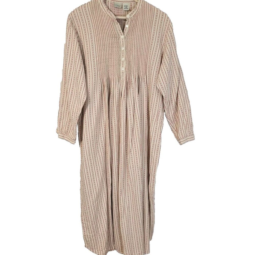 Vintage LL Bean Nightgown Size Large Dobby Pinstripes Flannel Cottagecore Granny